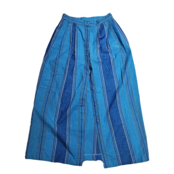 80s 90s boho western blue striped button down maxi skirt - Picture 1 of 6